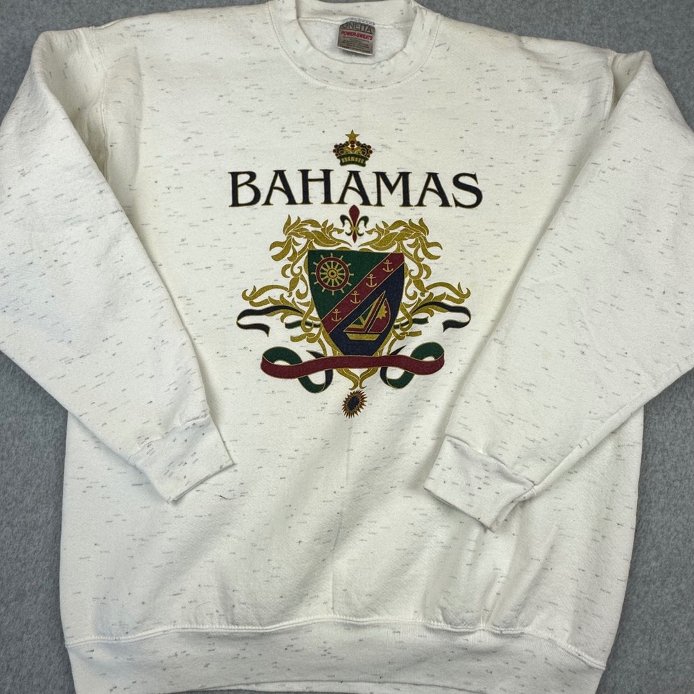 Vtg Oneita Bahamas Sweatshirt Mens Large White Speckled Graphic Pullover